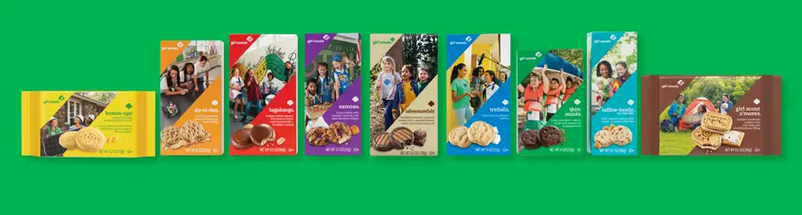 Display of all Girl Scout cookies